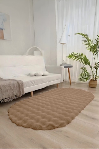 Oval Bubble Peluş Yumuşak Kaymaz Salon Oturma Odası Balkon Halısı Yolluk Çok Renkli