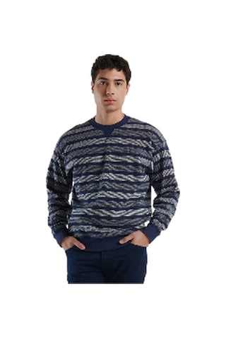 United Colors Of Benetton Erkek Pamuk Karışımlı Göğsü Logo Detaylı Şerit Desenli Sweatshirt Lacivert