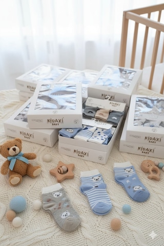 Desenli Erkek Bebek 3 Çift Çorabı 0-6 Ay Arası Desenli
