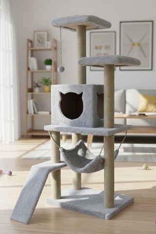 Missidea S9 Kedi Tırmalama Kulesi Platformlu 124 Cm Gri