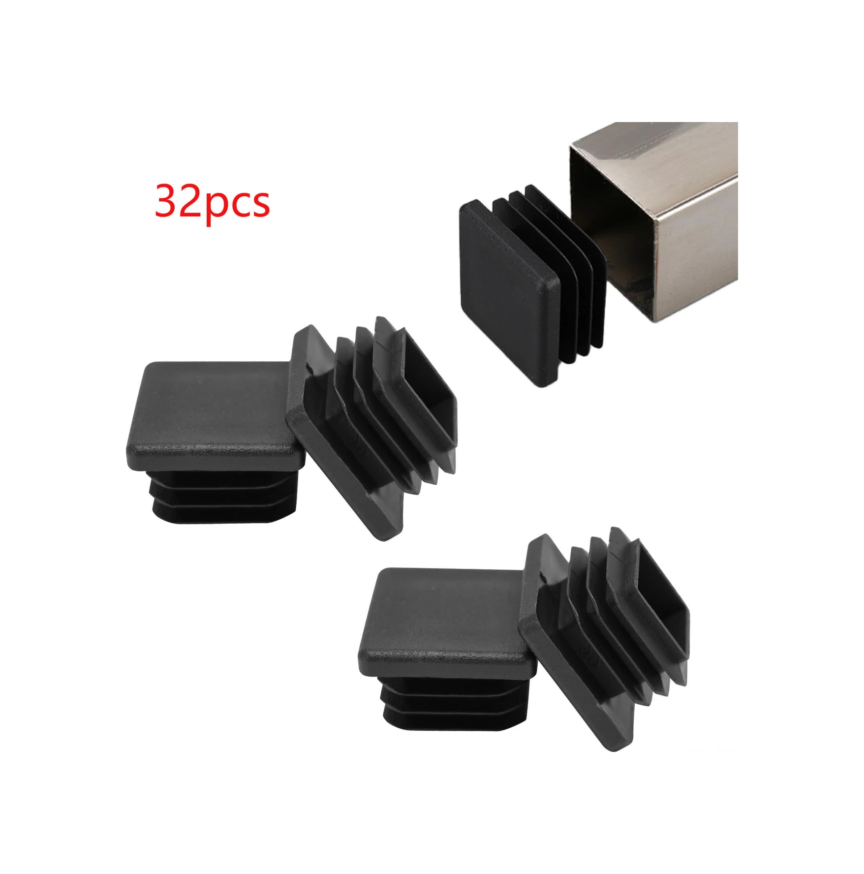 Yaleker 32 Adet 2.5x2.5x1.4cm Siyah Plastik Kare Boru Tıkanıcısı, Metal Boru护栏 Ve Mobilya Ayakları İçin Kayma Önleyici Korumalı Uyumlu Kapaklar Siyah