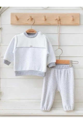 Miomini Baby Erkek Bebek Kapitone Sweatshirt Kadife Pantolonlu Takım-14958 Mavi