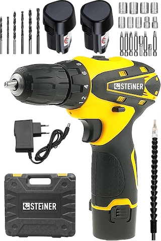 Steiner 36 V Sjs Çift Metal Şanzıman Çift Akülü Şarjlı Vidalama Matkap + 24 Parça Set Sarı