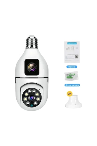 Çift Kameralı 4k Full Hd Hareket Sensörlü, 360 Döner Başlıklı Güvenlik Kamerası -1768