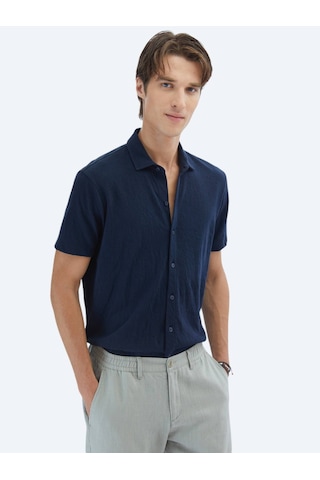 Kip Lacivert Düz Regular Fit Casual Pamuk Karışımlı Gömlek Lacivert