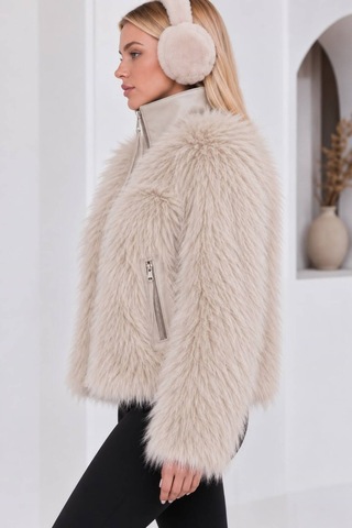 Moda Banuş Deri Garnili Lolita Kürk Bej