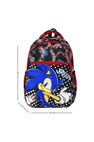 İlkokul Çantası Sonic 2'li Set 40 30 Cm Beslenme Çantası Ortopedik Sırt Çantası Erkek Çocuk Siyah