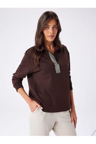 Faik Sönmez Taş Detaylı Polo Yaka Sweatshirt W27swt002 Uw27swt00230 Kahve