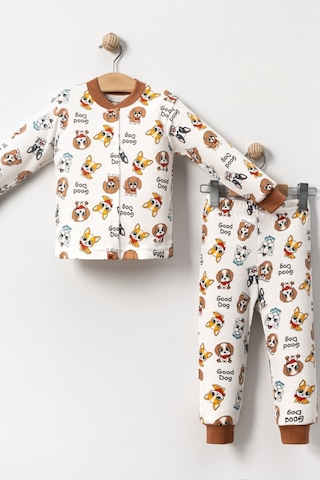 Kız Çocuk Desenli Pamuklu 2'li Pijama Takımı Ekru - Kahverengi