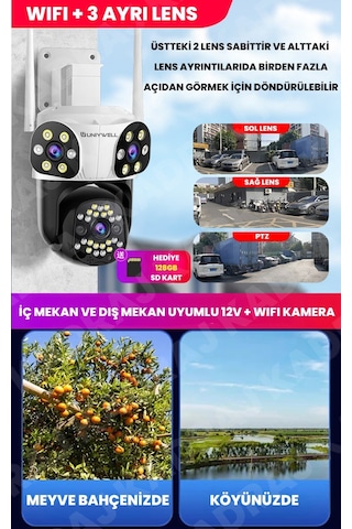 Wıfı Güvenlik Kamerası 9mp 12v Dc 2 Yönlü Ses Hareket Algılama Tam Renki Gece Görüşü Alarm Uzaktan İzmele