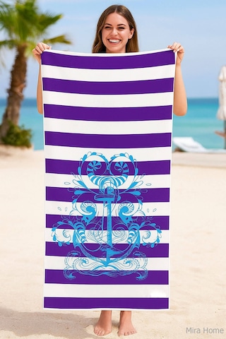 Yetişkin Unisex 70x140 Cm Yaz Desenli Plaj ,deniz , Banyo Havlusu Ocean Mor