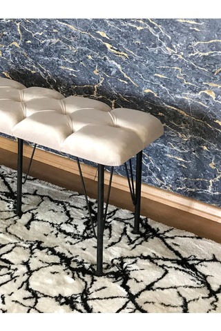 Yirmi15 Metal Ayaklı Babyface Puf & Bench Tekli Krem Bench