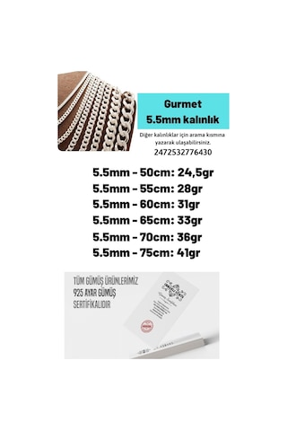 5,5mm Gurmet Model 925 Ayar Gümüş Erkek Kadın Kolye Zincir 2472532776430