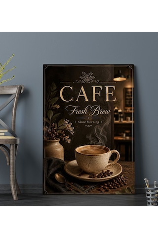 Bk Gift Cafe Kahve Fincanı Ve Kahve Çekirdekleri Vintage Kafe Temalı Kanvas Duvar Tablosu 50x70 Cm