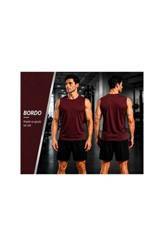Beydex Erkek Nem Emici Hızlı Kuruma Atletik Teknik Sporcu Sıfır Kol T-shirt Gym Bordo