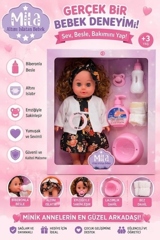 Mila Altını Islatan Bebek Seti 30 Cm Aksesuarlı Kolları Ve Kafası Et Oyuncak Bebek Beyaz