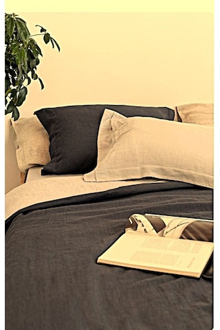 Siyah-naturel 100%100 Pamuklu Yıkamalı Vintage Çift Kişilik Nevresim Takımı, 200 X 220 Siyah