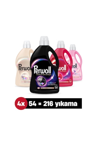 Sıvı Çamaşır Deterjanı 2.97l 4'lü 216 Yıkama : X1 Açık Renk, X1 Siyah, X1 Renkli, X1 Yünlü