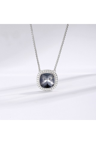 Monemel Kristal Taşlı Siyah Antraj Kolye Altın Kaplama Gümüş - Rodyum