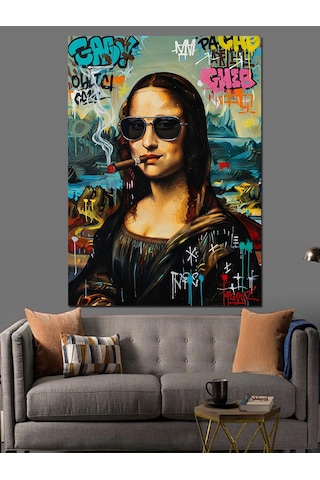 Ahşap Tablo Gözlüklü Monalisa Kadın Pop Art Ünlü Tabloları