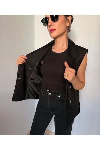 Ali Butik Siyah Kruvaze Premium Yelek Siyah