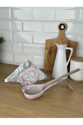Okyanus Home Çift Baskı Kepçe Kaşık Altlığı Ve Peçetelik Pembe Pembe