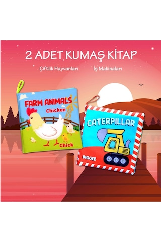 2 Kitap Tox İngilizce Çiftlik Hayvanları Ve İş Makinaları Kumaş Kumaş Sessiz Kitap E119 E118 - Bez Kitap , Eğitici Oyuncak , Yumuşak Ve Hışırtılı