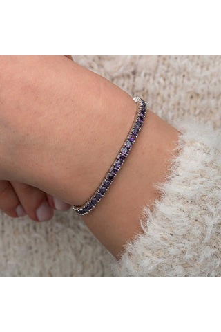 Artsmagazinmücevher Gümüş Mor Zirkon Taşlı Su Yolu Kadın Bileklik