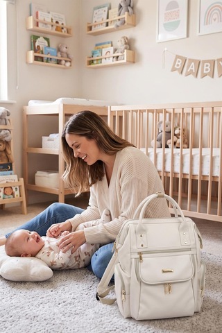 Welgro Luxella Anne Bebek Bakım Çantası, Alt Açmalı, Emzik Çantalı, Krem Beyaz
