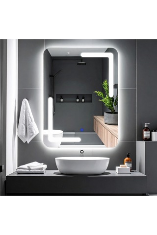 Kaivo Beyaz Led'li Lazer Kumlamalı Lavabo & Banyo Aynası Dokunmatik Sensörlü 80 X 60
