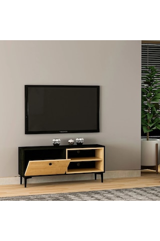 Selis T004 Modern TV Sehpası – Ahşap Siyah/Safir Meşe - 120 CM