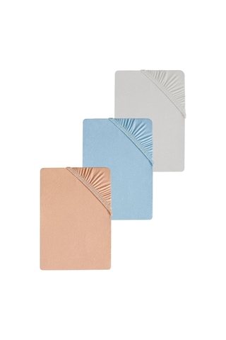 3 Adet Battal Boy Düz Pamuklu Çift Kişilik 200 X 200 Cm Lastikli Penye Çarşaf Yavruağzı-mavi