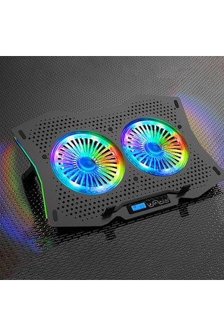 Juo GT 2 Fanlı 1500 RPM LCD Ekranlı Led Aydınlatmalı RGB Hız ve Yükseklik Ayarlı Gaming Oyuncu Notebook Soğutucu