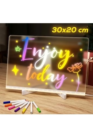 Shopexxtra Led Işıklı Şeffaf Çizim Tableti Ve Yazı Tahtası - 30x20 Cm, Ayarlanabilir Standlı Akrilik Not Panosu, Çok Renkli