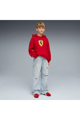 Puma Scuderıa Ferrarı Color Shıeld Genç Kapüşonlu Sweatshırt 634259 02 Kırmızı