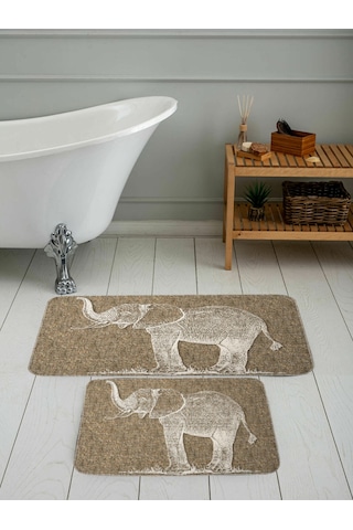 Rovigo Home Baskılı Kaymaz Taban 2 Li Banyo Paspas Takım Rvg5082-100X60-60X50 Çok Renkli