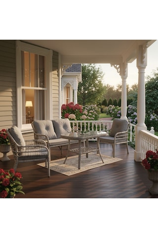 Capri Swing Pisa İkili Rattan Bahçe Balkon Oturma Grubu Beyaz 752