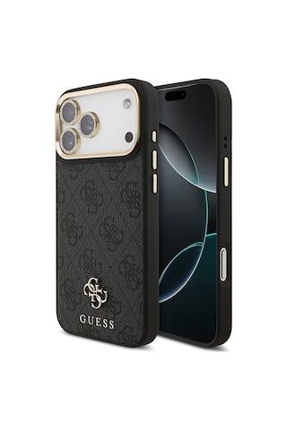 Apple Uyumlu iPhone 17 Pro Max Guess Lisanslı 4g Yazı Logolu Kılıf&ekran&lens Koruyucu 3in1 Aksesuar Seti Siyah Siyah