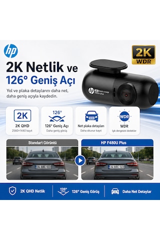 Hp F480u Plus 2k Wdr, Hd Araçiçi Kamera, G Sensörlü, Wi-fi Destekli Resmi Distribütör li