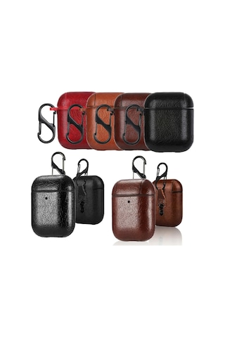 Ally Leather Case Apple Uyumlu AirPods 1-2 Pu Deri Koruma Kilifi 300646472 - Renk / Kirmizi
