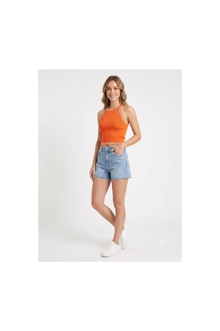 Onno Style Women Kolsuz Askılı Halter Yaka Triko Kadın Bluz Turuncu