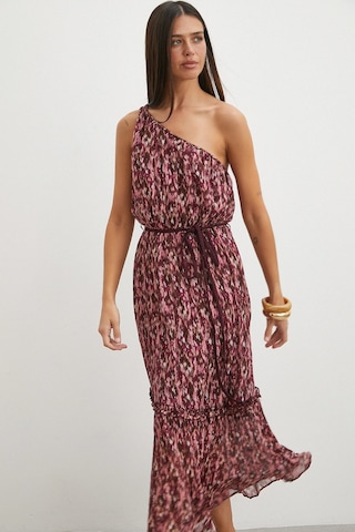 Uterpe One Shoulder Floral Print Maxi Dress Mürdüm