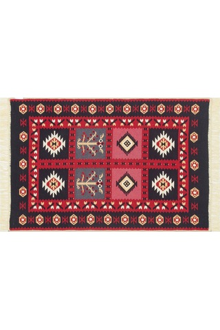 Red Yıkanabilir Çift Taraflı Modern Desenli Dokuma Kilim