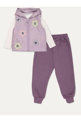 Kız Çocuk Şişme Yelekli 3 Lü Eşofman Takım-15061 Mor