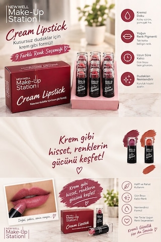 New Well Ruj Make Up Station Cream Lipstick Renk Kod 5-6-7 567