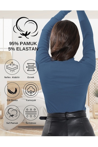 Alya Underwear Kaşkorse Yarım Boğaz Body Sweatshirt, Fitilli Kumaş, Likralı, Bordo İndigo Melanj
