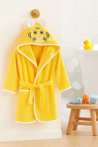 Kapşonlu Unisex %100 Pamuklu Çocuk Banyo Bornozu Tiger 11-12 Yaş