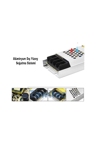 12 Volt Trafo Ultra Silim Alüminyum Kasa Adaptör 4 Çıkış 33 Amper
