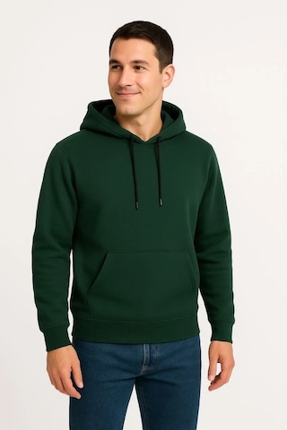Erkek 3 İplik Pamuklu Kapüşonlu Kanguru Cepli Sweatshirt Hoodie - Haki Haki