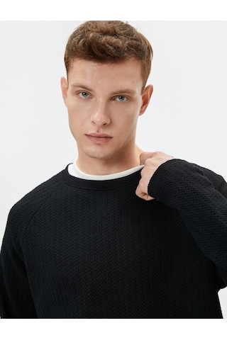 Koton Slim Fit Kazak Bisiklet Yaka Dokulu Uzun Kollu Siyah 4wam70104mk Siyah